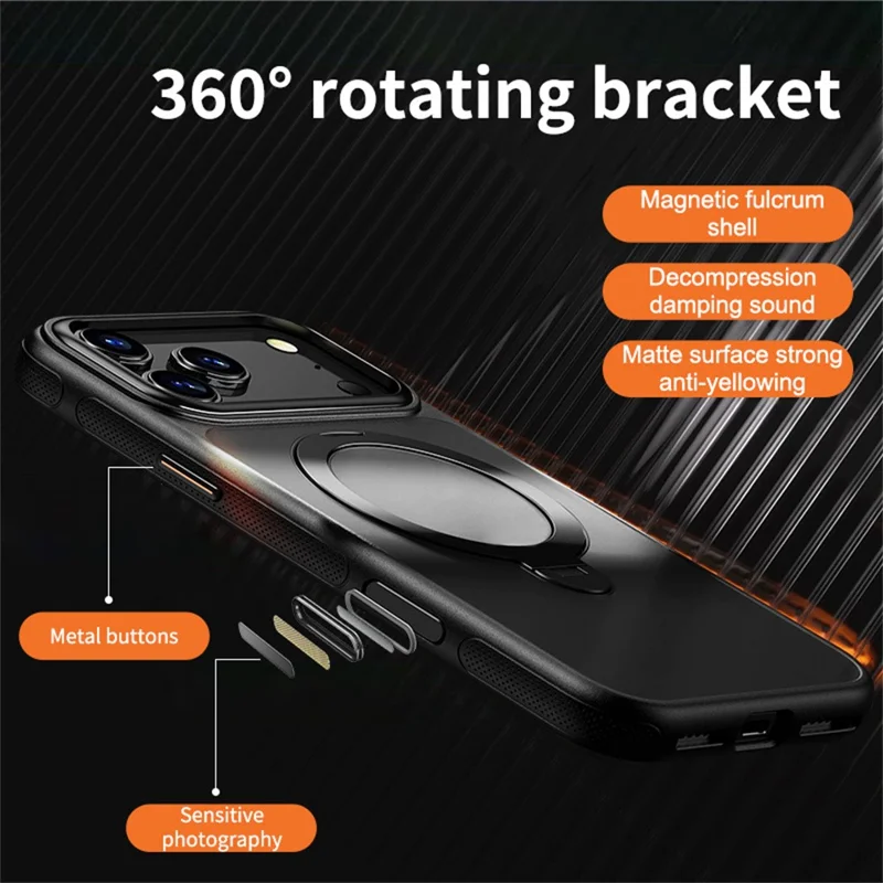 Capa para iPhone 17 Pro Max Compatível com MagSafe à Prova de Queda TPU PC com Suporte - Preto