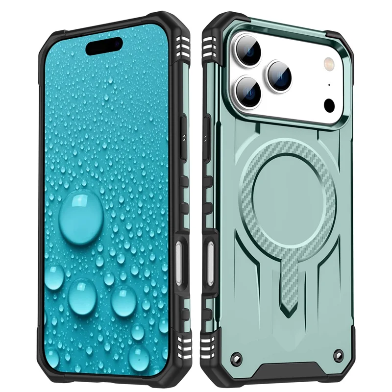 Для iPhone 17 Pro Чехол, совместимый с MagSafe, с воздушными подушками по четырем углам, ПК + TPU, Чехол для телефона - Черно-зеленый