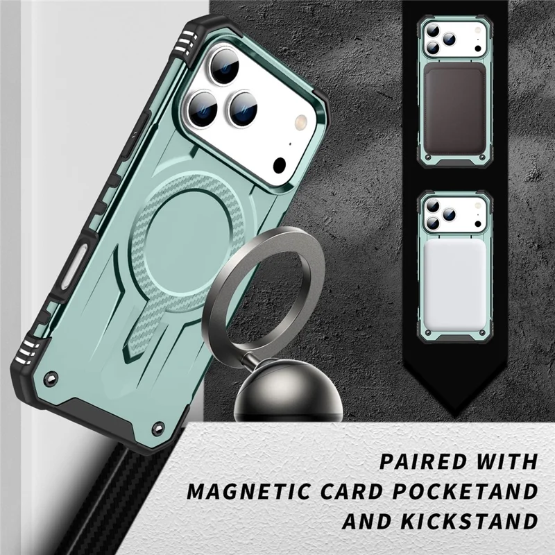 Capa para iPhone 17 Pro Max Compatível com MagSafe com Quatro Airbags nos Cantos - Policarbonato + TPU - Verde Escuro