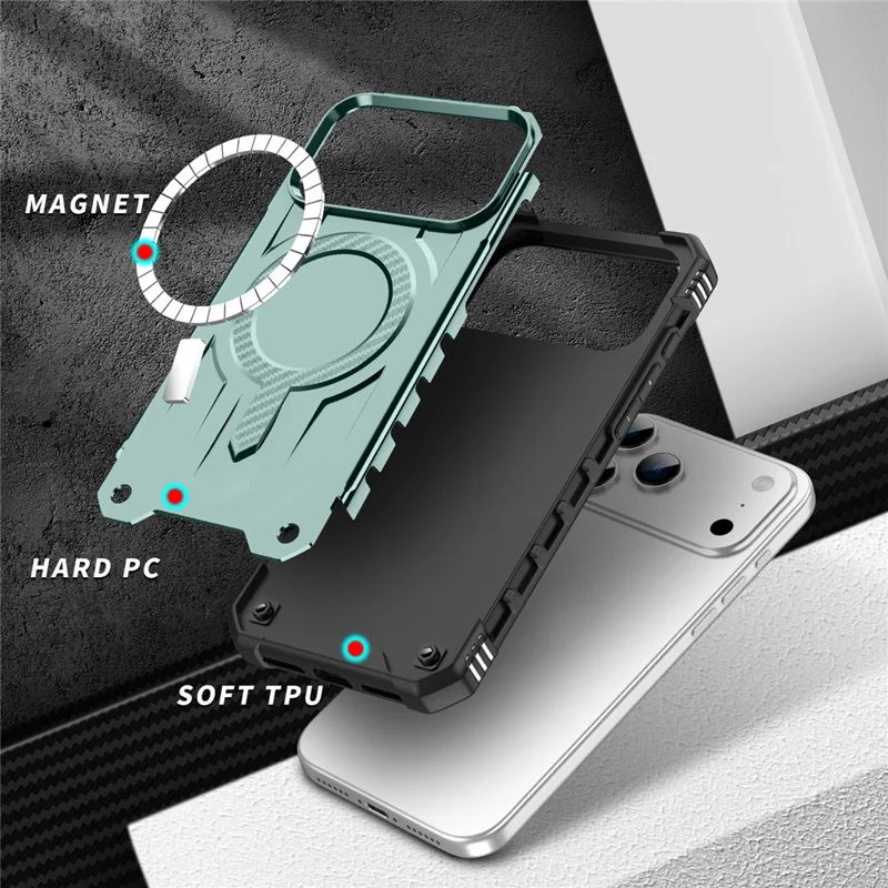 Capa para iPhone 17 Pro Max Compatível com MagSafe com Quatro Airbags nos Cantos - Policarbonato + TPU - Verde Escuro