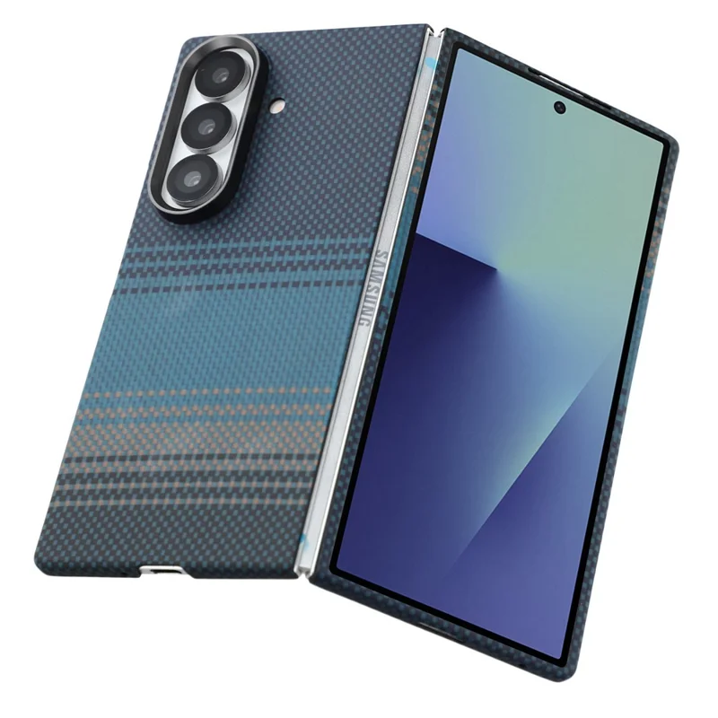 Für Samsung Galaxy Z Fold7 5G Hülle Gradient Aramid-Faser Magnetische Handyhülle mit Metall-Objektiv-Rahmen - Blaue schwebende Webart