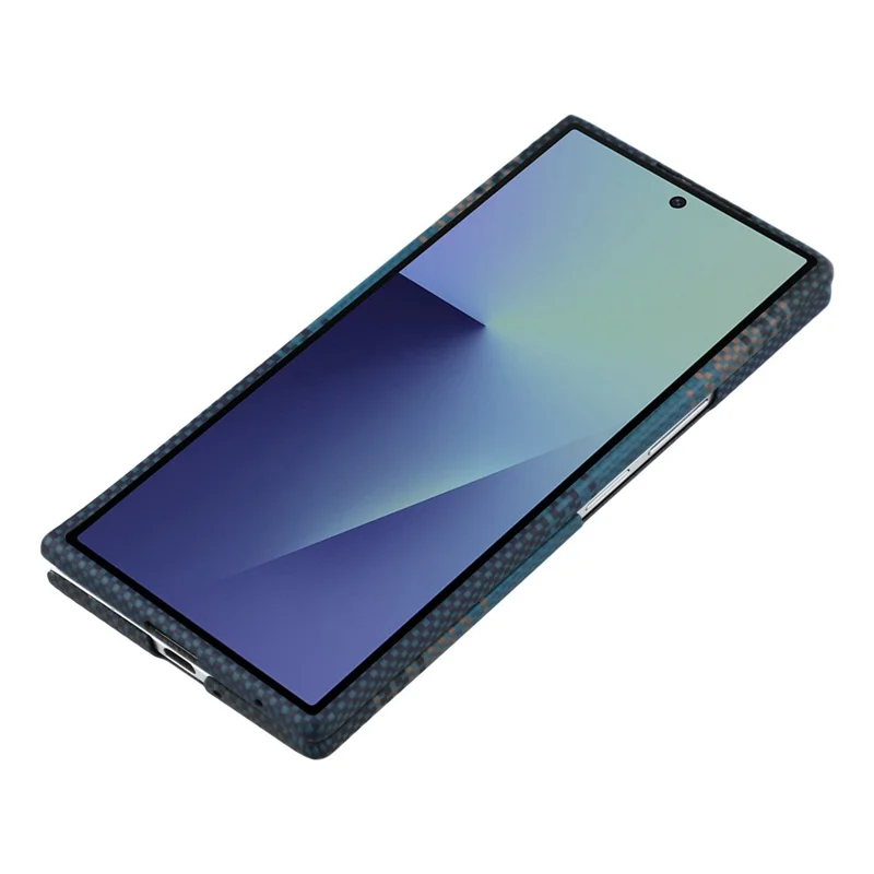 Für Samsung Galaxy Z Fold7 5G Hülle Gradient Aramid-Faser Magnetische Handyhülle mit Metall-Objektiv-Rahmen - Blaue schwebende Webart