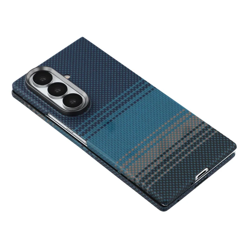 Für Samsung Galaxy Z Fold7 5G Hülle Gradient Aramid-Faser Magnetische Handyhülle mit Metall-Objektiv-Rahmen - Blaue schwebende Webart