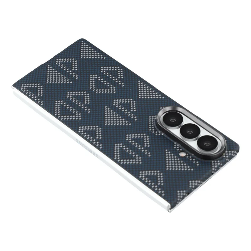 Funda Magnética para Samsung Galaxy Z Fold7 5G con Patrón Geométrico de Fibra de Aramida y Marco de Lente Metálico