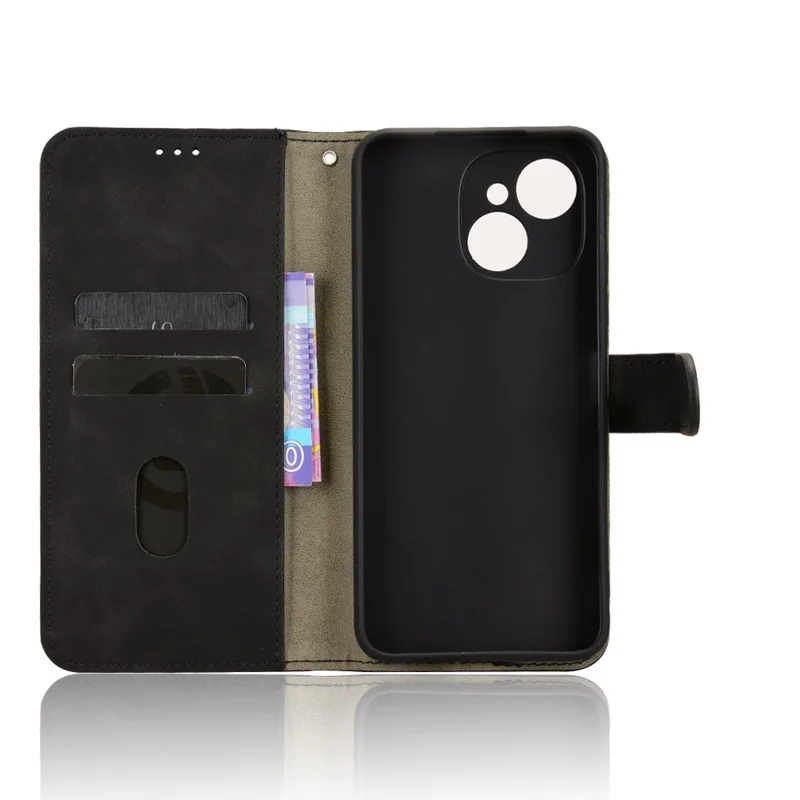 Funda de piel para TECNO Spark 40C Sensación de piel Anticaída Cartera Flip Funda de teléfono - Negro