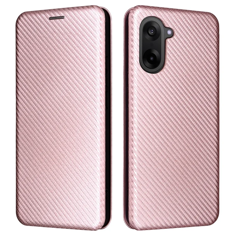 Capa para OnePlus Ace 5 Racing 5G / Nord CE5 5G com Textura de Fibra de Carbono à Prova de Queda em Couro PU - Ouro Rosa