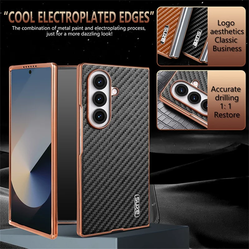 Étui AZNS pour Samsung Galaxy Z Fold7 5G - Aspect Fibre de Carbone Électrolytique, Coque de Téléphone en PU+PC - Noir