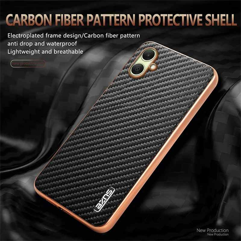 AZNS For Samsung Galaxy A07 4G Case Electroplating Carbon Fiber Texture PU + TPU Phone Cover - Black