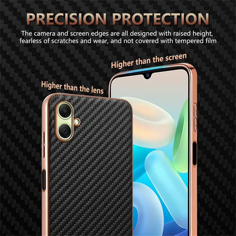 AZNS For Samsung Galaxy A07 4G Case Electroplating Carbon Fiber Texture PU + TPU Phone Cover - Black
