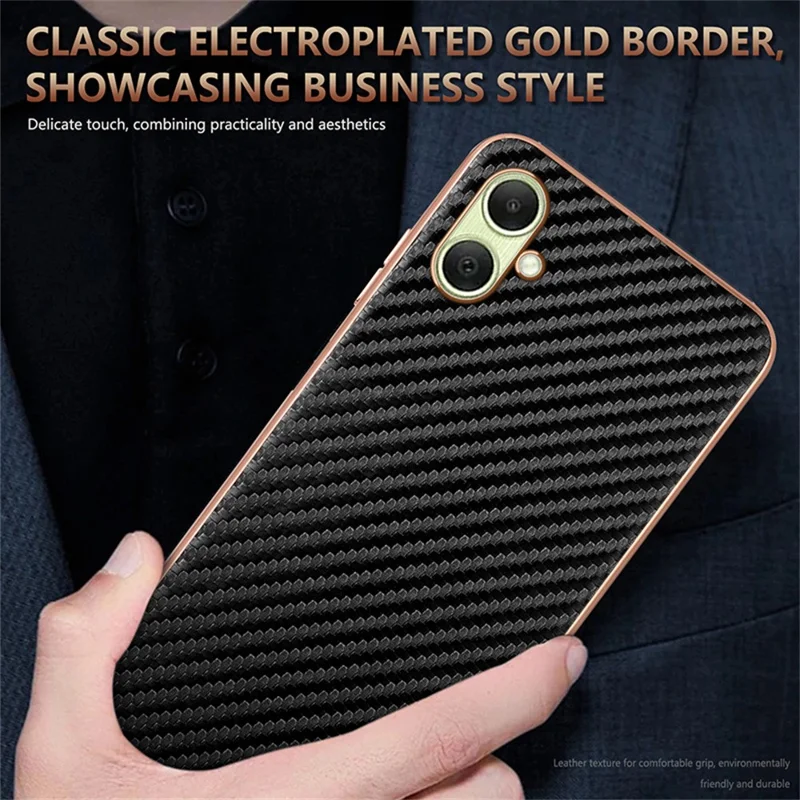 AZNS For Samsung Galaxy A07 4G Case Electroplating Carbon Fiber Texture PU + TPU Phone Cover - Black