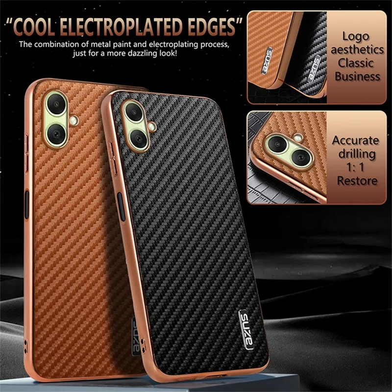 AZNS For Samsung Galaxy A07 4G Case Electroplating Carbon Fiber Texture PU + TPU Phone Cover - Black