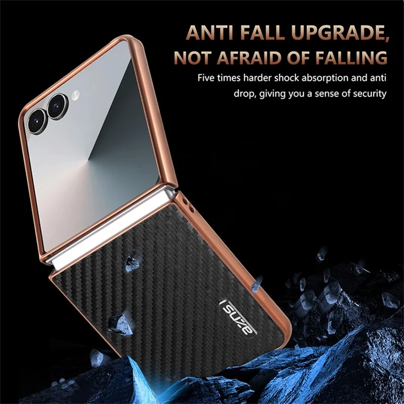 AZNS Étui pour Samsung Galaxy Z Flip7 5G Texture en fibre de carbone électroplaquée PU+PC - Noir