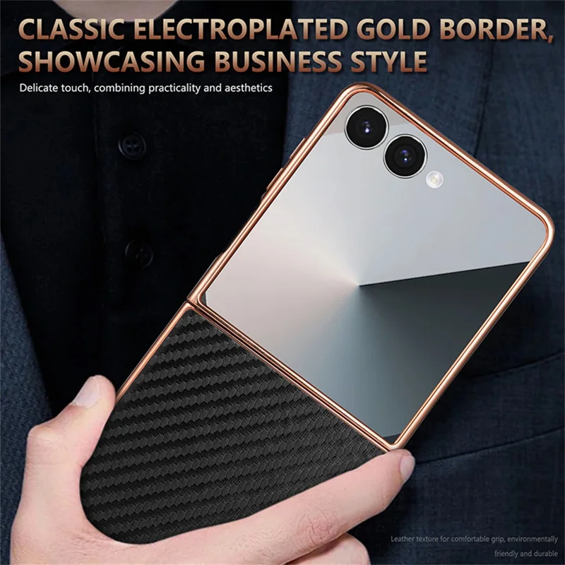 AZNS Étui pour Samsung Galaxy Z Flip7 5G Texture en fibre de carbone électroplaquée PU+PC - Noir