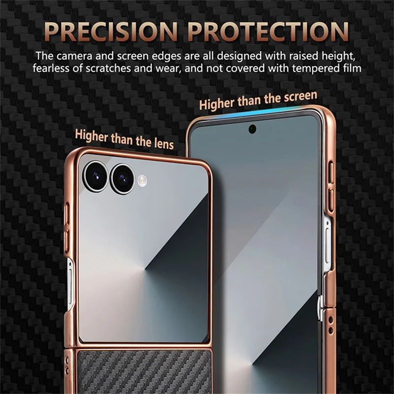 AZNS Étui pour Samsung Galaxy Z Flip7 5G Texture en fibre de carbone électroplaquée PU+PC - Noir