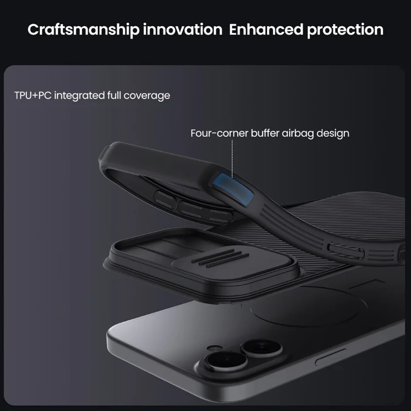 NILLKIN Camshield Pro Série pour Étui iPhone 17 PC + TPU Couvercle Coulissant de Caméra Housse de Téléphone - Noir