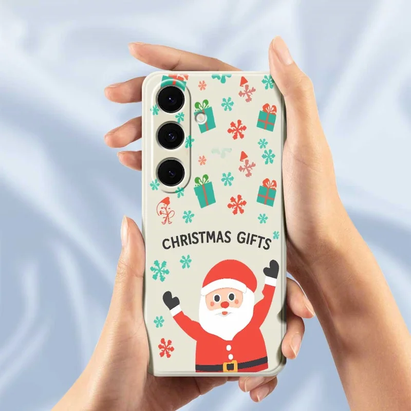 For Samsung Galaxy S24 FE Case Christmas Gifts Pattern Printing Straight Edge TPU Phone Back Cover - Beige