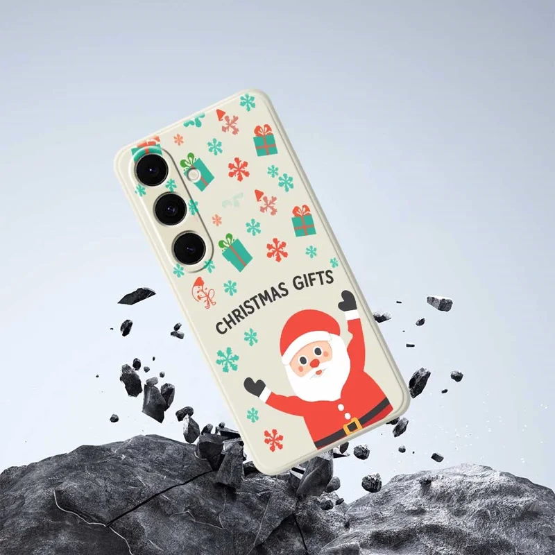 For Samsung Galaxy S24 FE Case Christmas Gifts Pattern Printing Straight Edge TPU Phone Back Cover - Beige