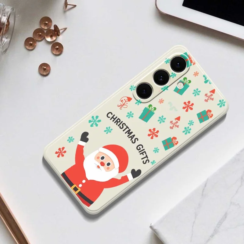 For Samsung Galaxy S24 FE Case Christmas Gifts Pattern Printing Straight Edge TPU Phone Back Cover - Beige