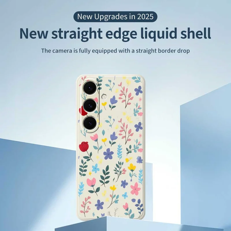 For Samsung Galaxy S24 FE Case Colorful Flower Branches Pattern Printing Straight Edge TPU Phone Back Cover - Beige