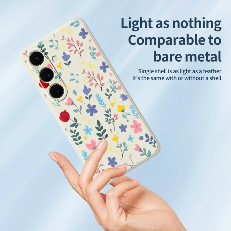 For Samsung Galaxy S24 FE Case Colorful Flower Branches Pattern Printing Straight Edge TPU Phone Back Cover - Beige