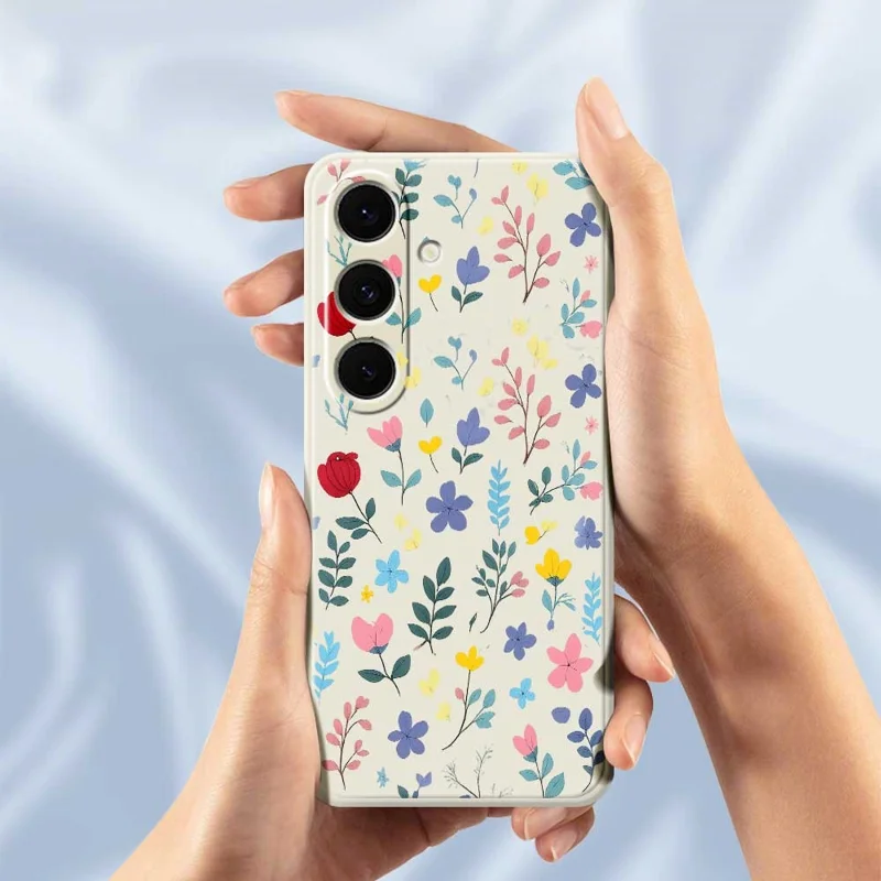 For Samsung Galaxy S24 FE Case Colorful Flower Branches Pattern Printing Straight Edge TPU Phone Back Cover - Beige