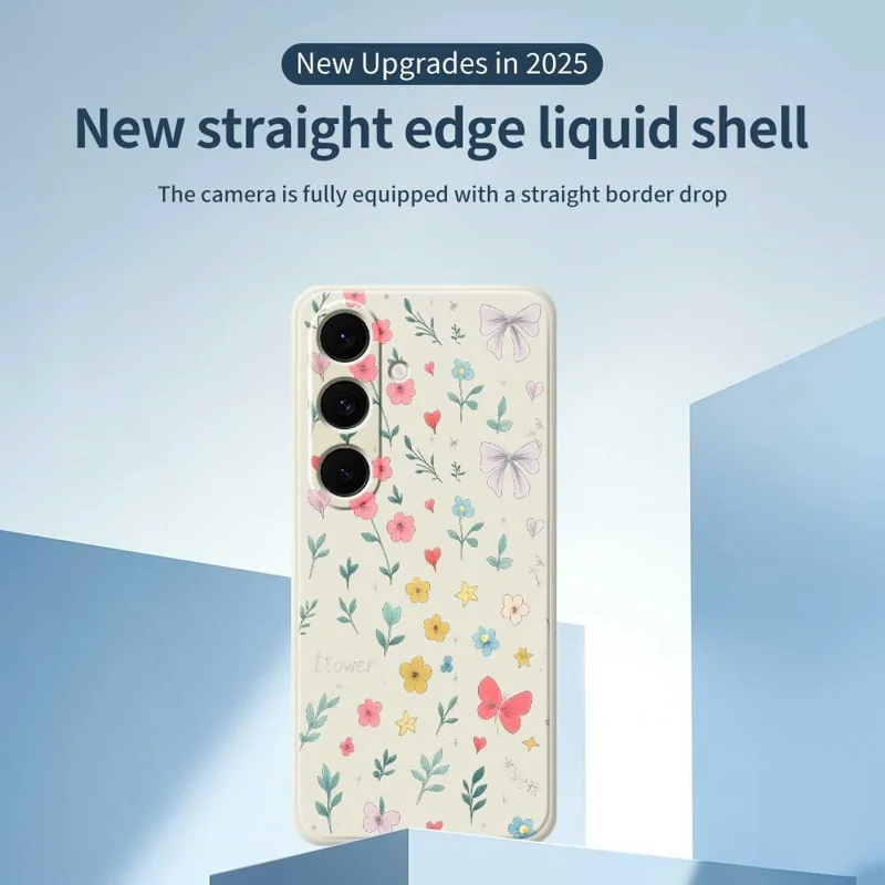 For Samsung Galaxy S24 FE Case Floral Bow Pattern Printing Straight Edge TPU Phone Back Cover - Beige