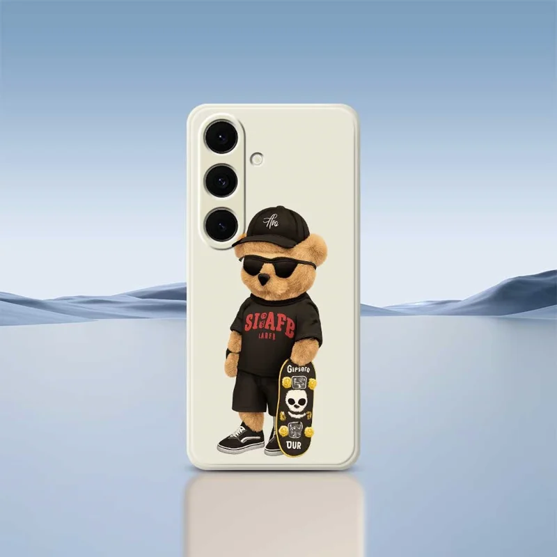 For Samsung Galaxy S24 FE Case Cool Bear Pattern Printing Straight Edge TPU Phone Back Cover - Black