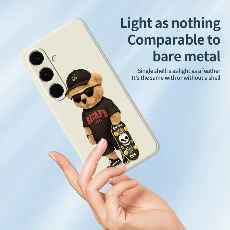For Samsung Galaxy S24 FE Case Cool Bear Pattern Printing Straight Edge TPU Phone Back Cover - Black