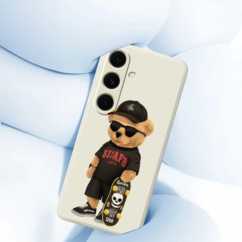 For Samsung Galaxy S24 FE Case Cool Bear Pattern Printing Straight Edge TPU Phone Back Cover - Black