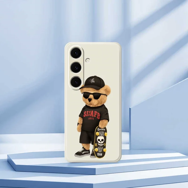 For Samsung Galaxy S24 FE Case Cool Bear Pattern Printing Straight Edge TPU Phone Back Cover - Black