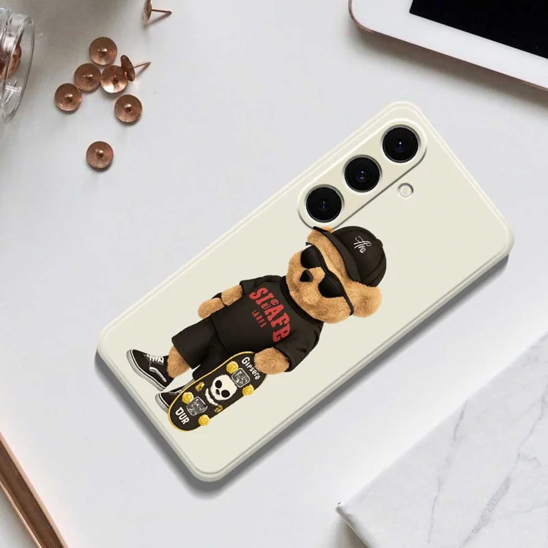 For Samsung Galaxy S24 FE Case Cool Bear Pattern Printing Straight Edge TPU Phone Back Cover - Black