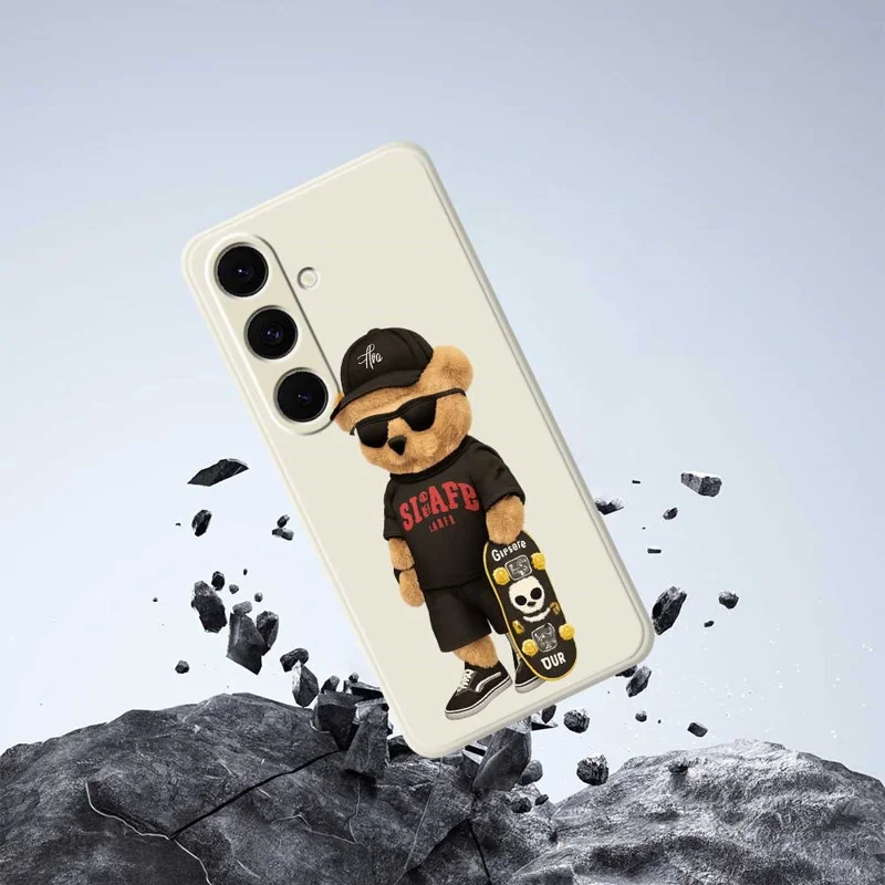 For Samsung Galaxy S24 FE Case Cool Bear Pattern Printing Straight Edge TPU Phone Back Cover - Black