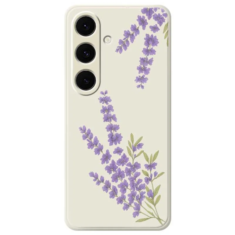 For Samsung Galaxy S24 FE Case Lavender Pattern Printing Straight Edge TPU Phone Back Cover - Beige