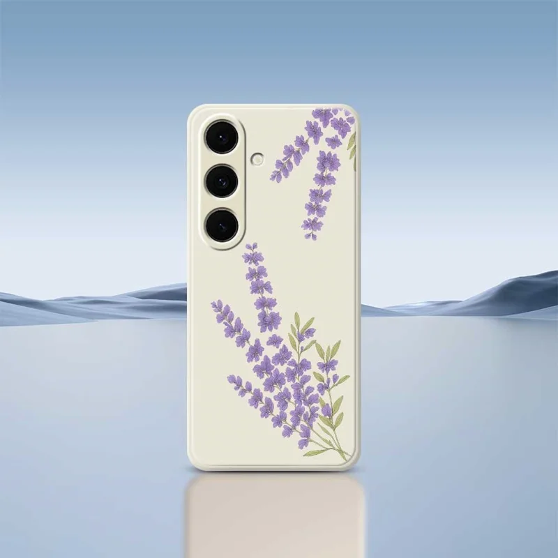 For Samsung Galaxy S24 FE Case Lavender Pattern Printing Straight Edge TPU Phone Back Cover - Beige