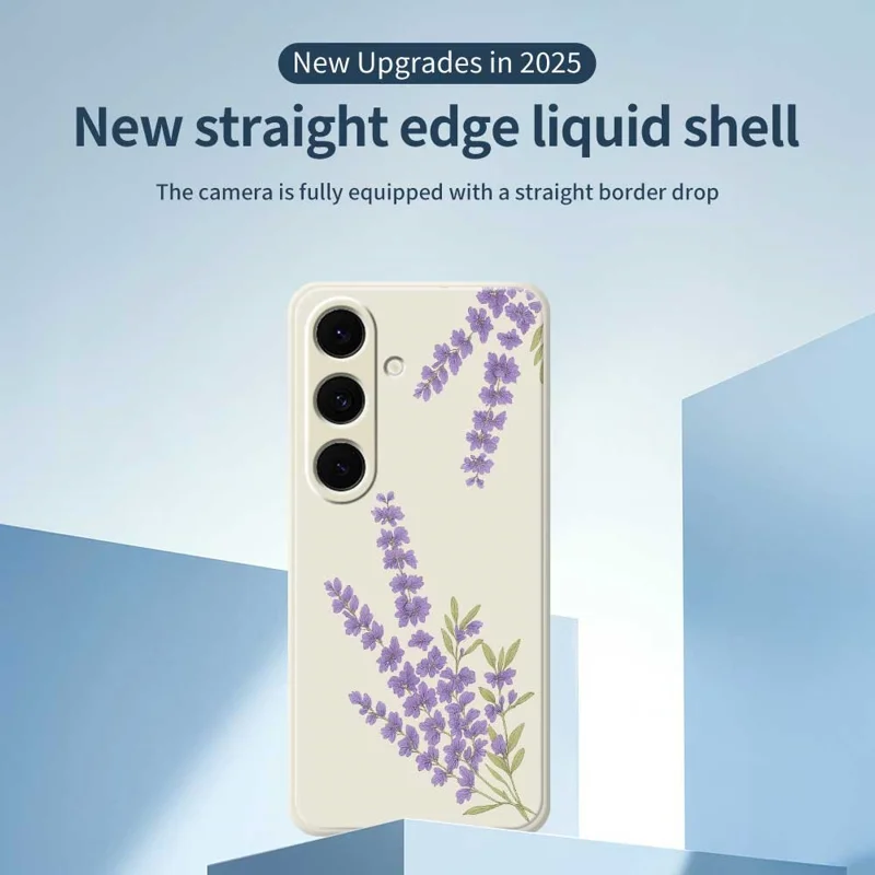 For Samsung Galaxy S24 FE Case Lavender Pattern Printing Straight Edge TPU Phone Back Cover - Beige