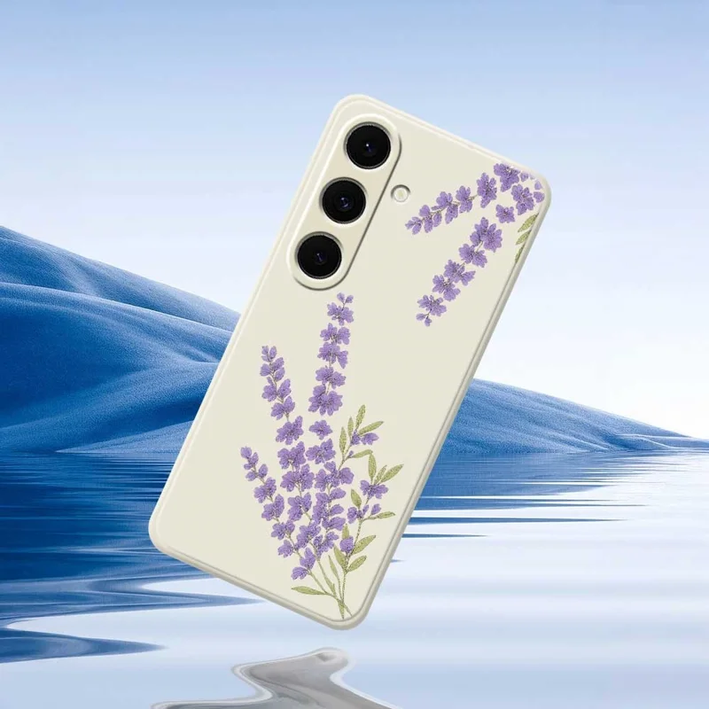 For Samsung Galaxy S24 FE Case Lavender Pattern Printing Straight Edge TPU Phone Back Cover - Beige