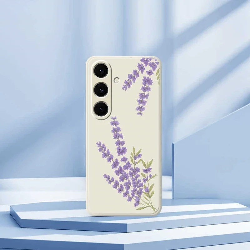For Samsung Galaxy S24 FE Case Lavender Pattern Printing Straight Edge TPU Phone Back Cover - Beige