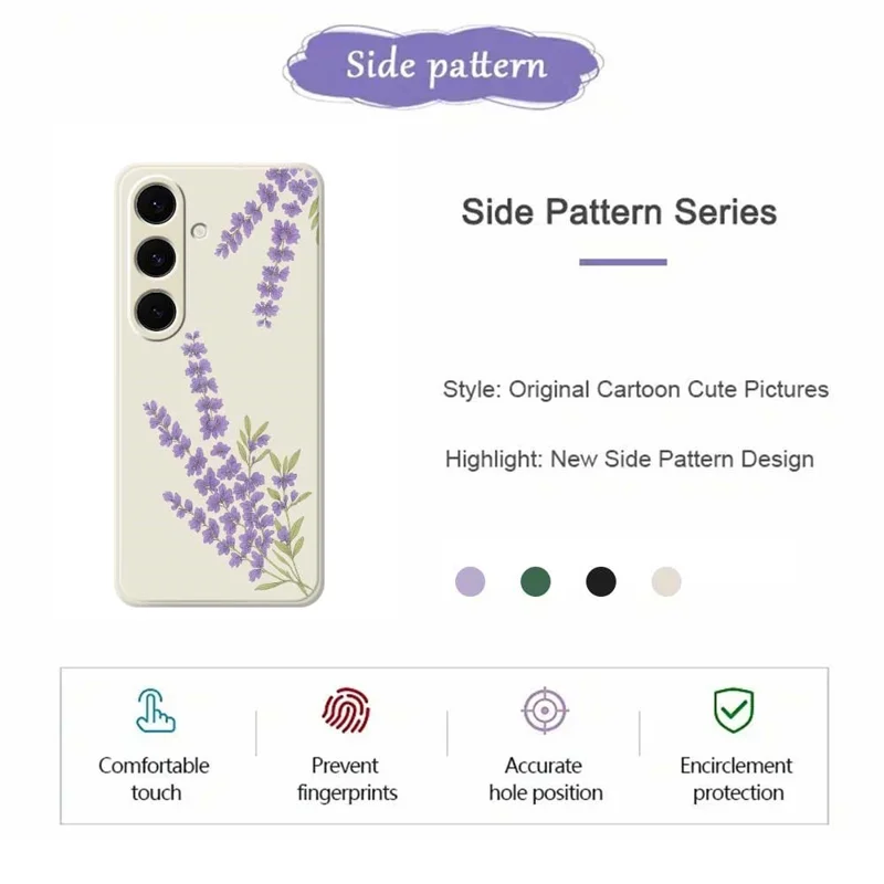 For Samsung Galaxy S24 FE Case Lavender Pattern Printing Straight Edge TPU Phone Back Cover - Green