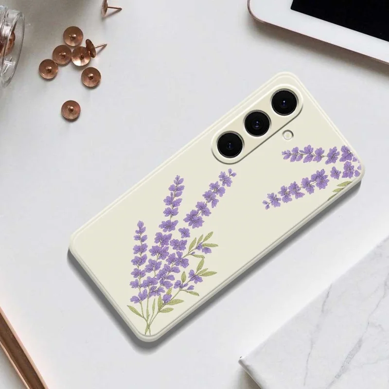 For Samsung Galaxy S24 FE Case Lavender Pattern Printing Straight Edge TPU Phone Back Cover - Green
