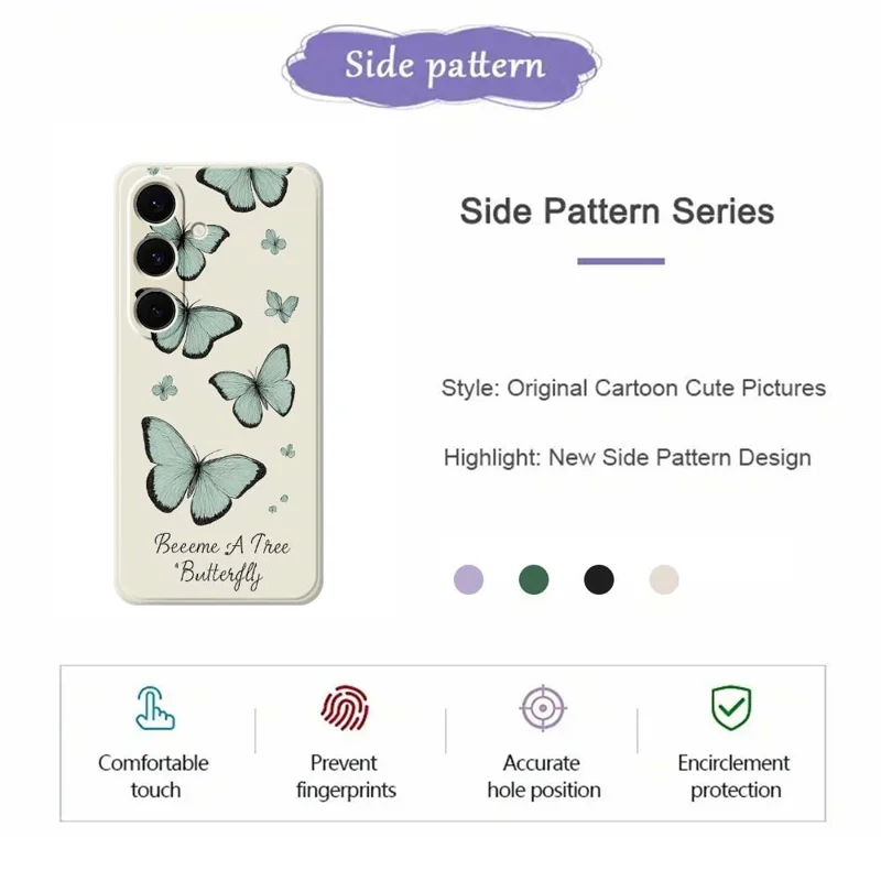 For Samsung Galaxy S24 FE Case Green Butterfly Pattern Printing Straight Edge TPU Phone Back Cover - Beige