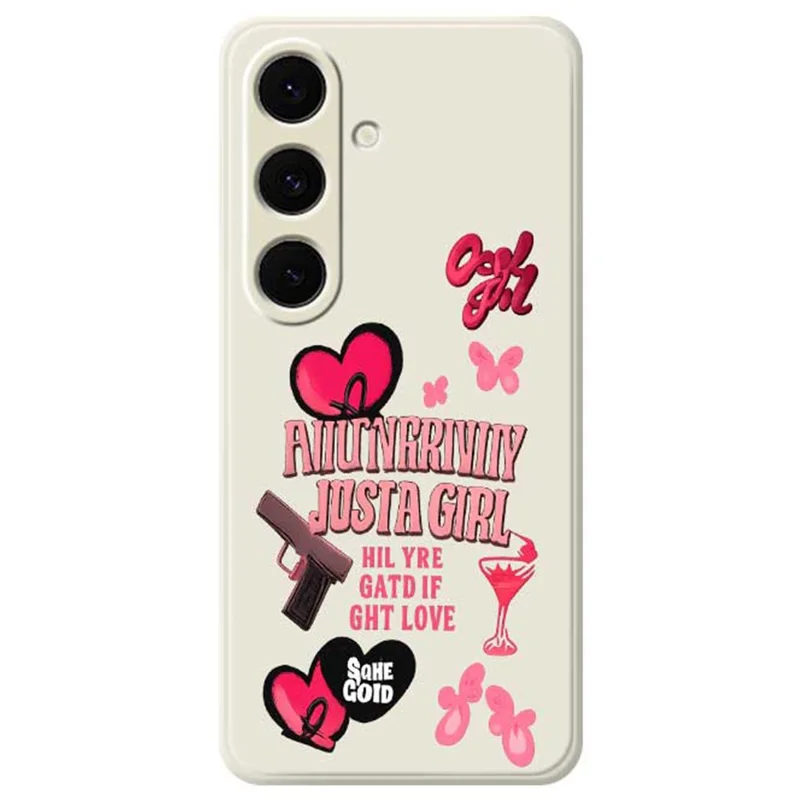 For Samsung Galaxy S24 FE Case Pink Elements Pattern Printing Straight Edge TPU Phone Back Cover - Beige