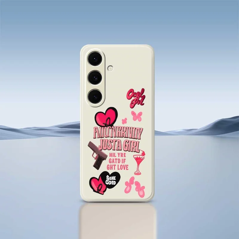 For Samsung Galaxy S24 FE Case Pink Elements Pattern Printing Straight Edge TPU Phone Back Cover - Beige
