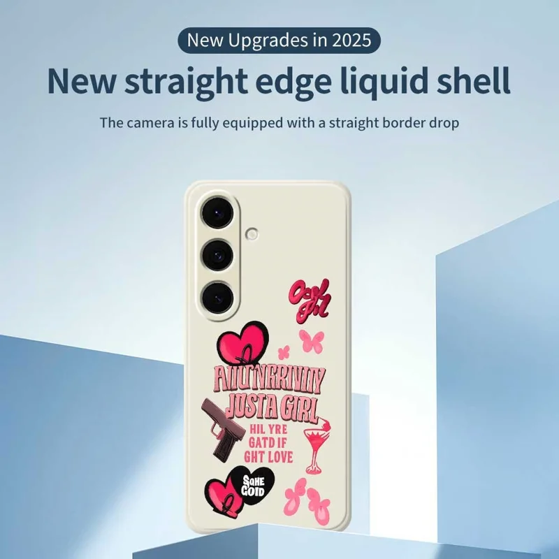 For Samsung Galaxy S24 FE Case Pink Elements Pattern Printing Straight Edge TPU Phone Back Cover - Beige