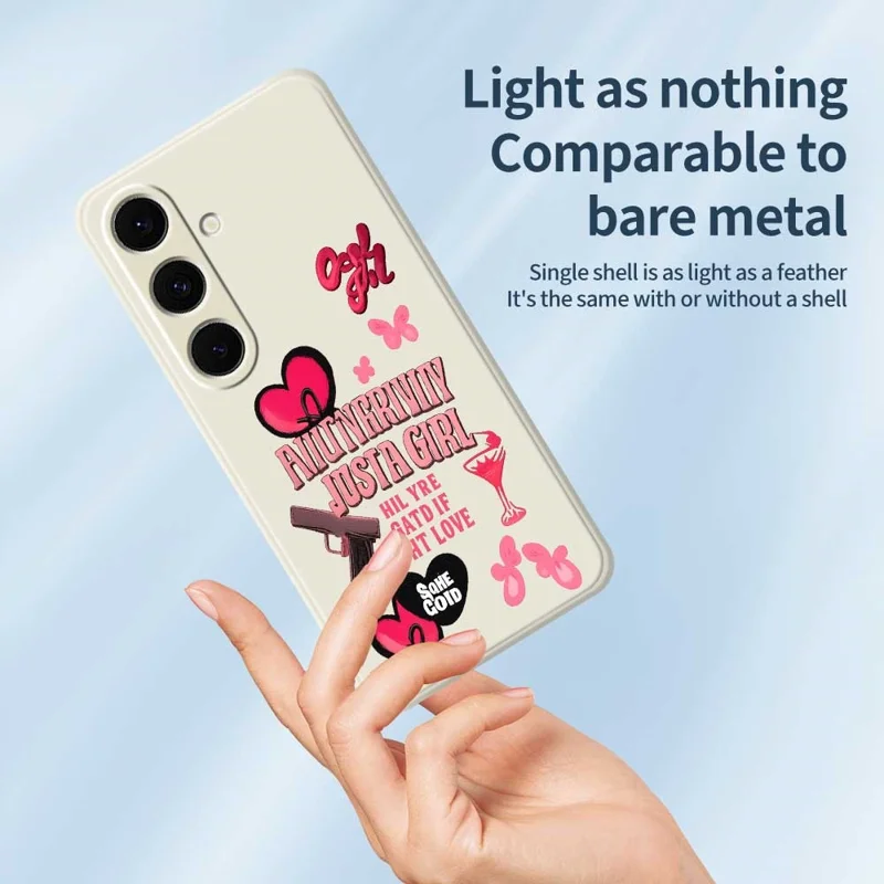 For Samsung Galaxy S24 FE Case Pink Elements Pattern Printing Straight Edge TPU Phone Back Cover - Beige