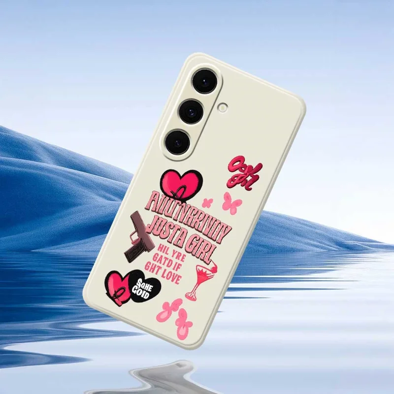 For Samsung Galaxy S24 FE Case Pink Elements Pattern Printing Straight Edge TPU Phone Back Cover - Beige