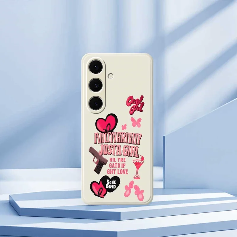 For Samsung Galaxy S24 FE Case Pink Elements Pattern Printing Straight Edge TPU Phone Back Cover - Beige