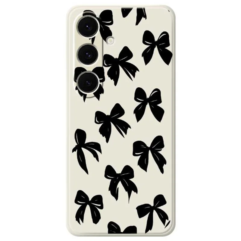 For Samsung Galaxy S24 FE Case Black Bow Pattern Printing Straight Edge TPU Phone Back Cover - Beige