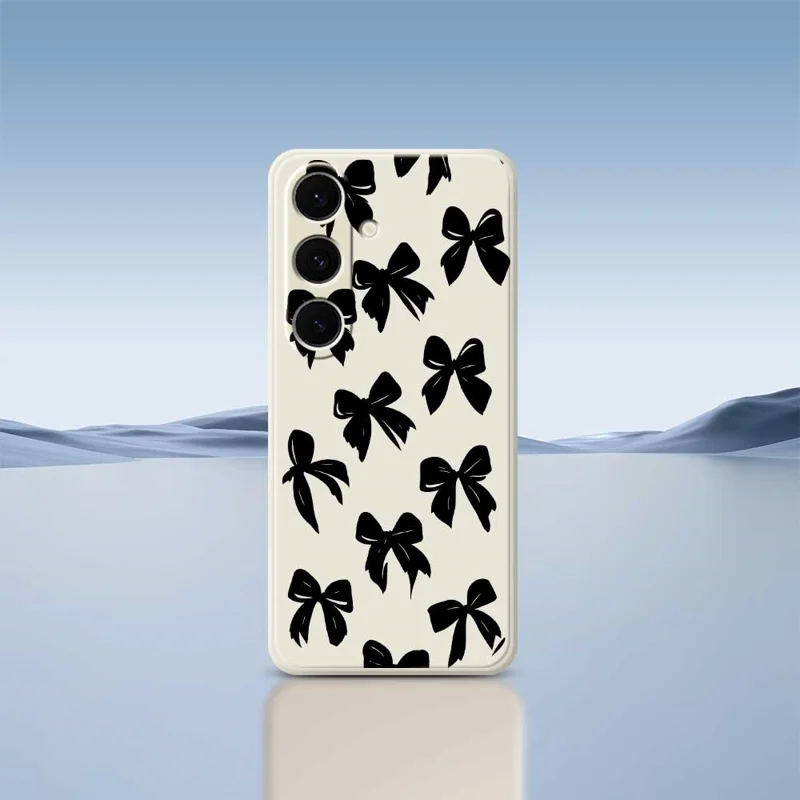 For Samsung Galaxy S24 FE Case Black Bow Pattern Printing Straight Edge TPU Phone Back Cover - Beige