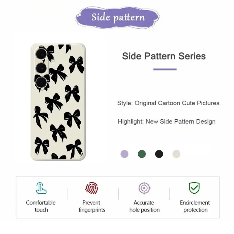 For Samsung Galaxy S24 FE Case Black Bow Pattern Printing Straight Edge TPU Phone Back Cover - Beige