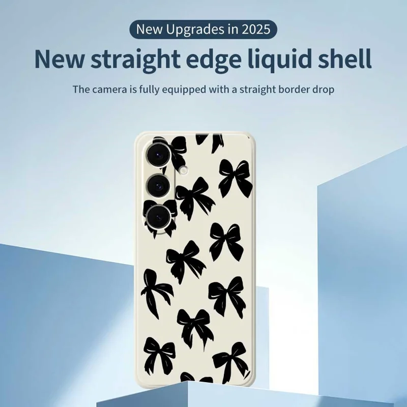 For Samsung Galaxy S24 FE Case Black Bow Pattern Printing Straight Edge TPU Phone Back Cover - Beige